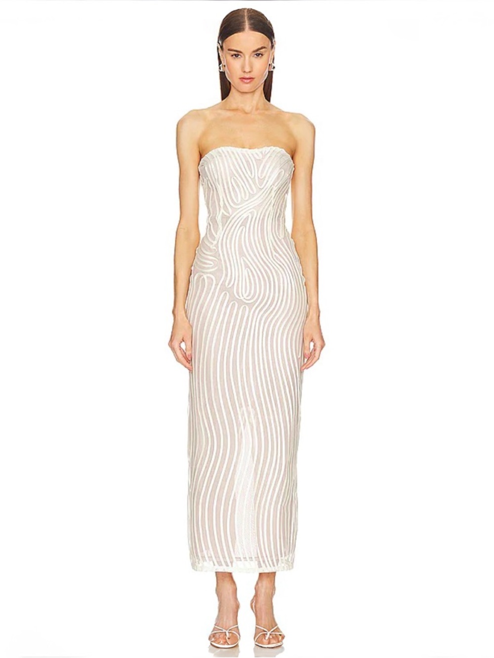 Michael Costello × REVOLVE Opal Midi Dress in Ivory & Beige Sz S NWT